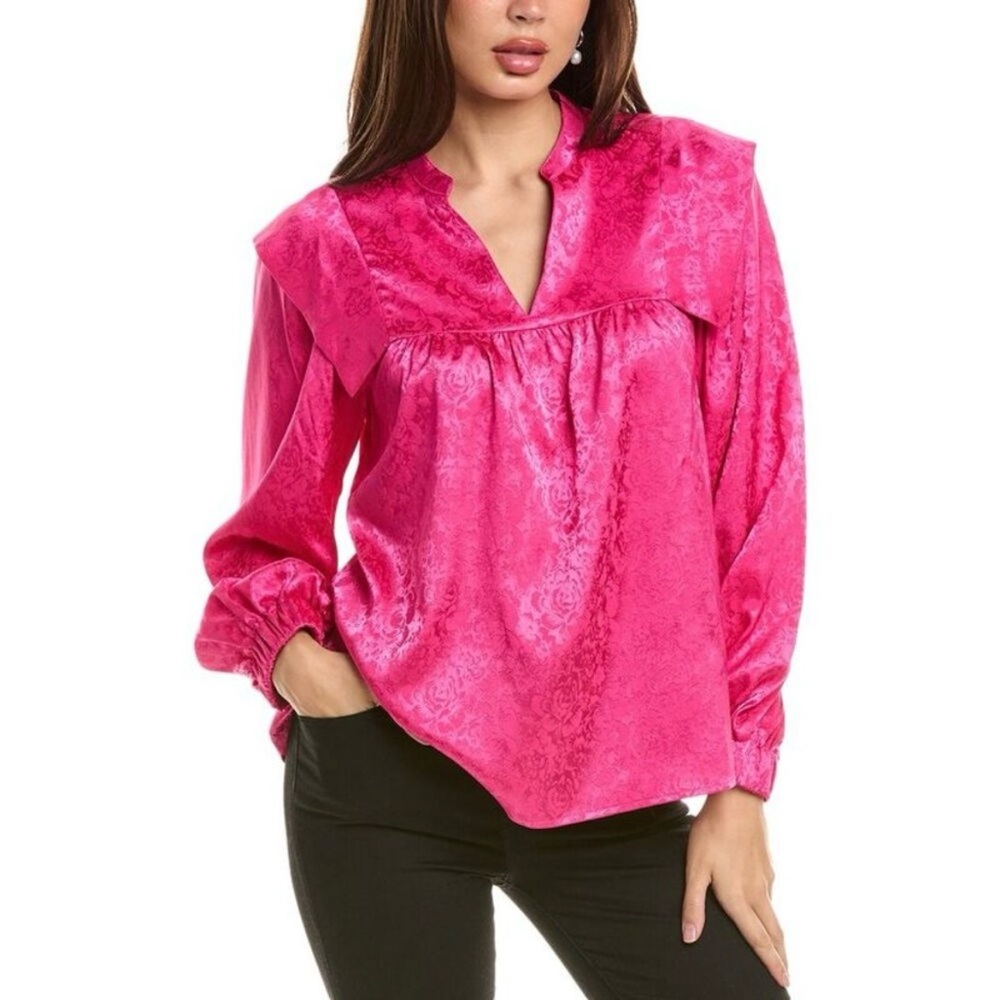 Crosby by Mollie Burch Gaines Satin Jacquard Blouse Office Barbie Medium